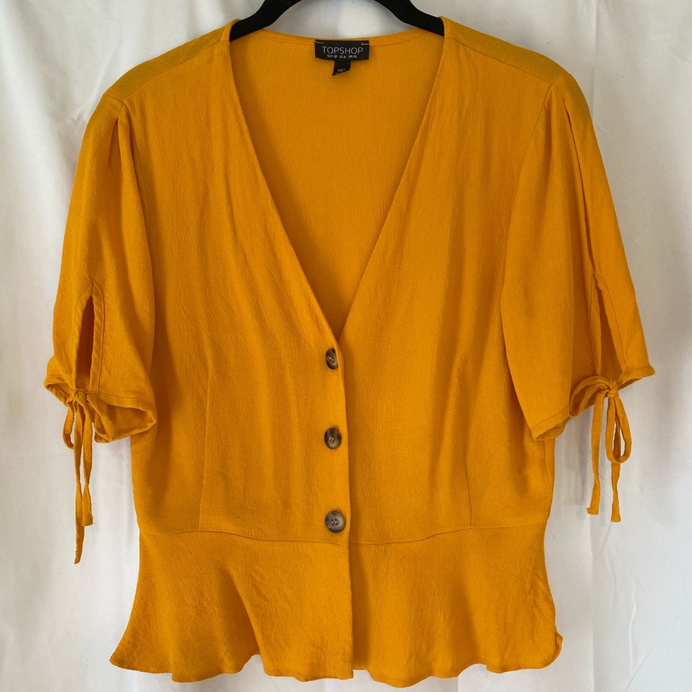 Topshop deep mustard yellow short sleeve blouse